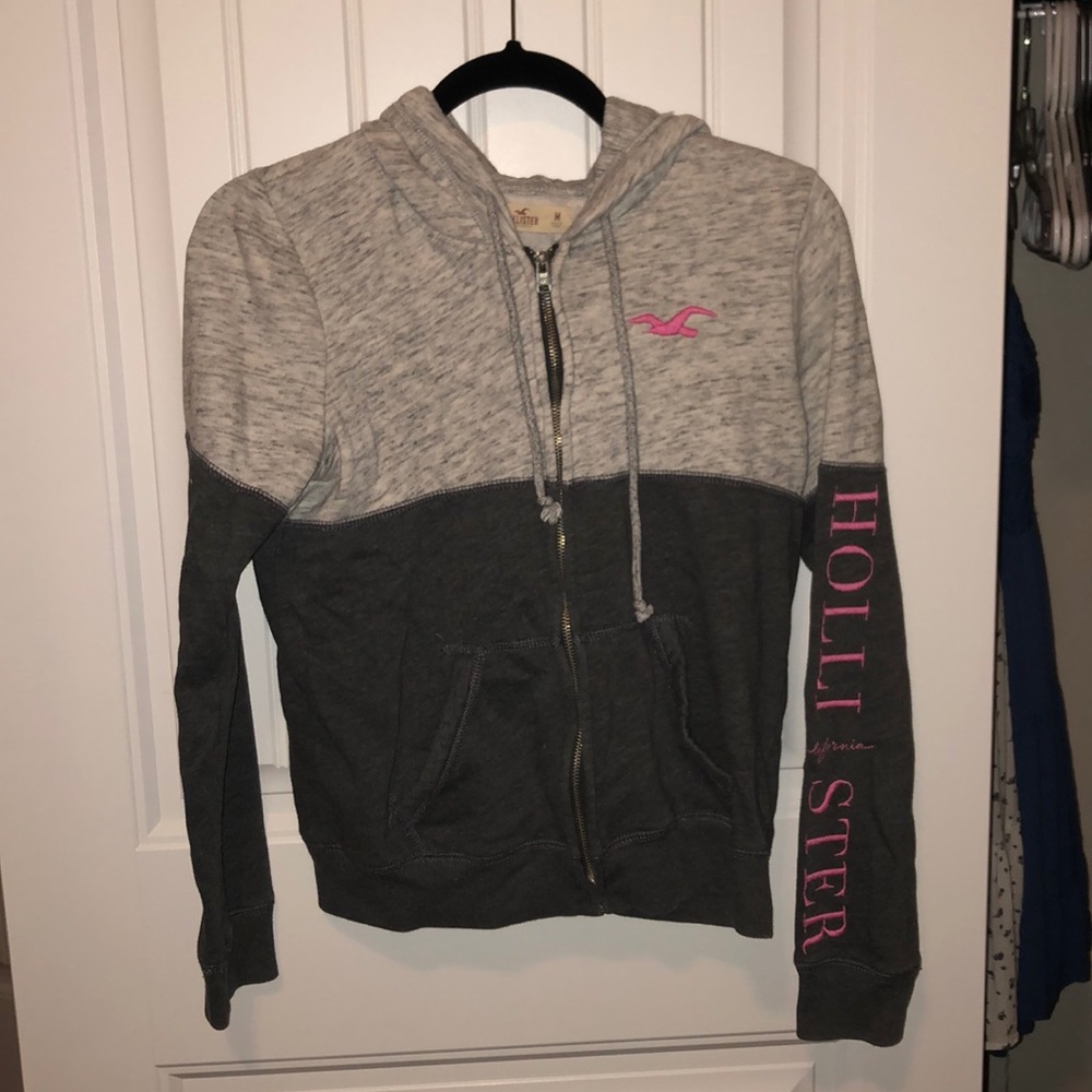 light/dark grey hollister zip up hoodie